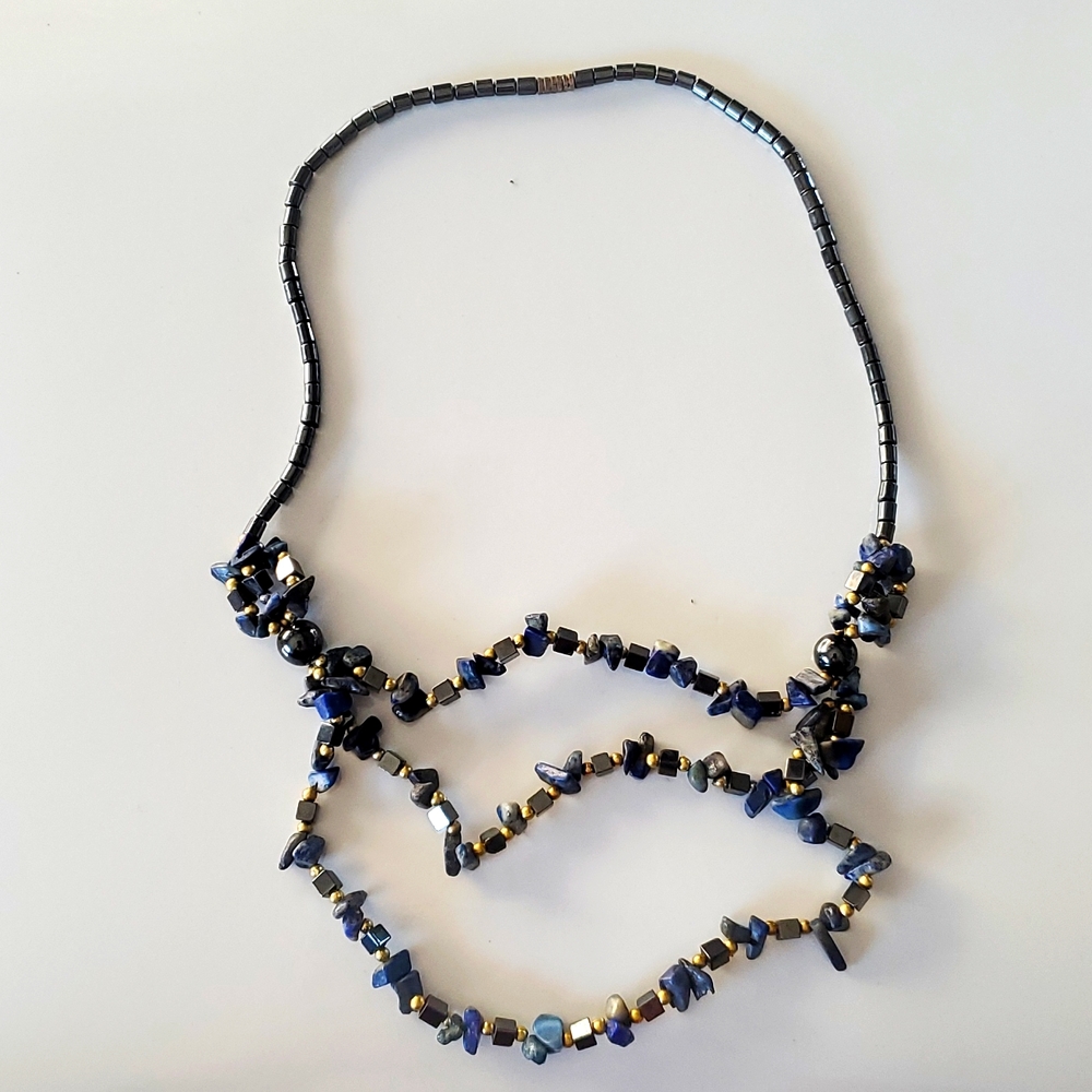Boutique Black Blue Tiered Multi Colored Faux Stone Fashion Necklace